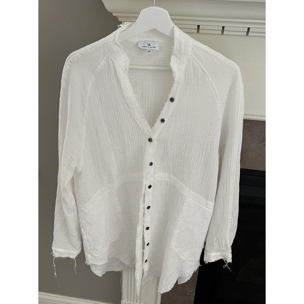Urban Daizy Shirt Womens Gauze Top Button Up Long Sleeve Cotton White Size S
